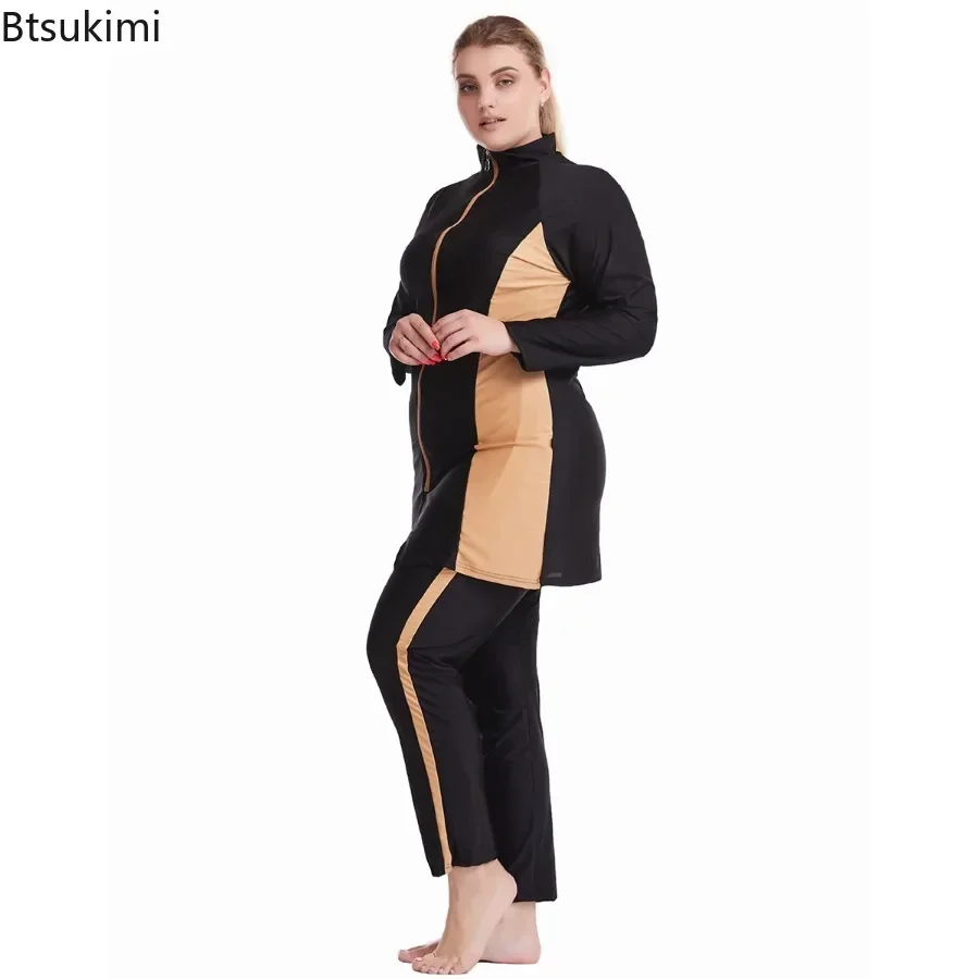 2024 Women's Muslim Swimwears Plus-size Full Hijab Swimwear Elegant Conservative Bathing Diving Surfing Pool Or Sea Swimsuits