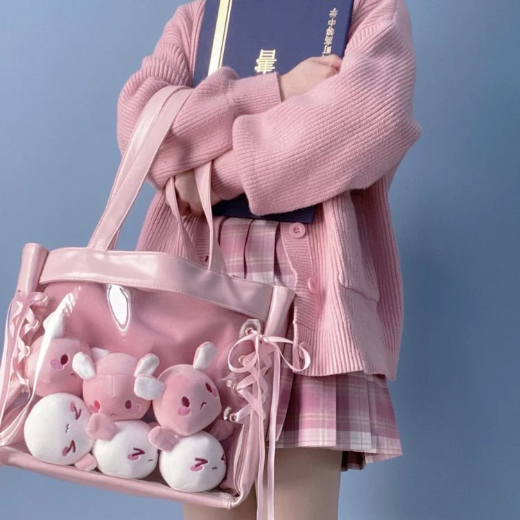 Cute Japanese Style Large Capacity Soft Transparent Commuter Bag Women's Single Shoulder Slant Bag Doll Bag Daily Use Bag