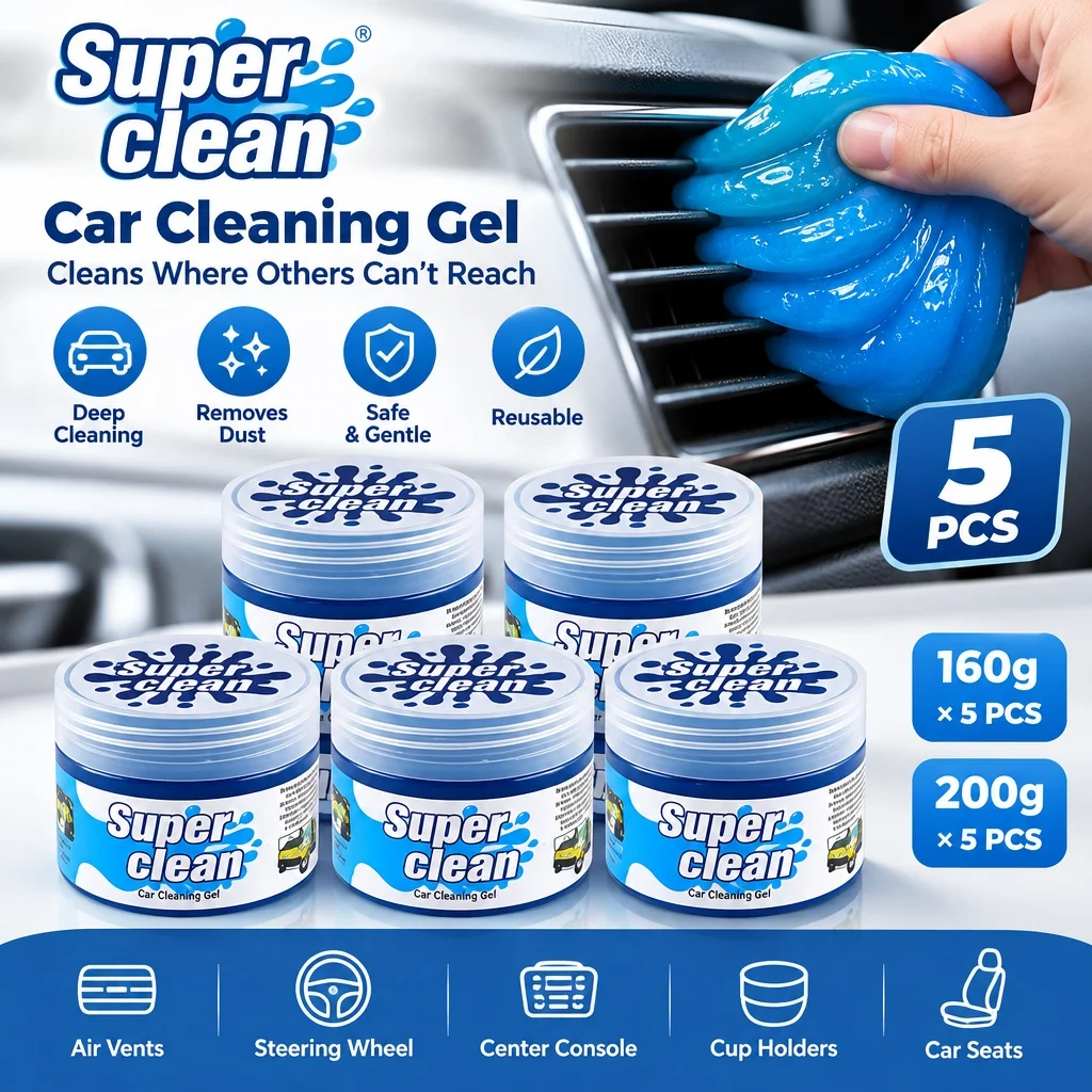 5PCS Car Cleaning Gel Reusable Dust Cleaning Putty Super Clean Gel for Car Interior Keyboard Air Vent Dashboard Detail Cleaning