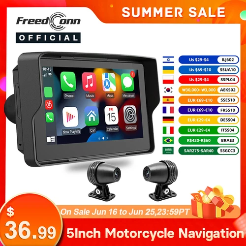Imagen 1 del producto Freedconn C5000 navegación motocicleta Carplay DVR Bluetooth coche reproducción pantalla de 5 pulgadas inalámbrico Android Auto Monitor impermeable