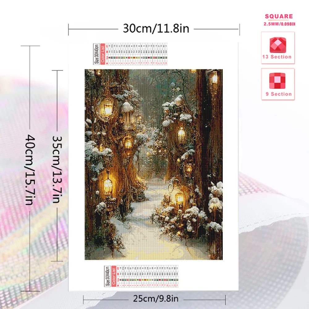Huacan Diy Diamond Mosaic Winter Scnenery Rhinestone Pictures Full Round Square Drill Painting Landscape Kit Wall Art Decor