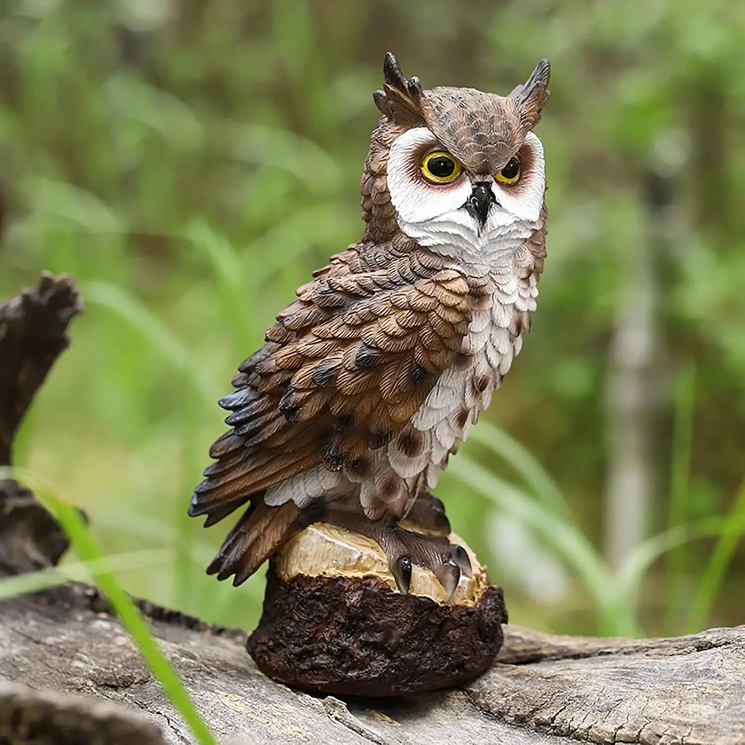 Owl Resin Sculpture, Brown/Grey Fake Owl Figurine, Garden Yard Courtyard Porch Office Ornament Decoration, Garden Statues