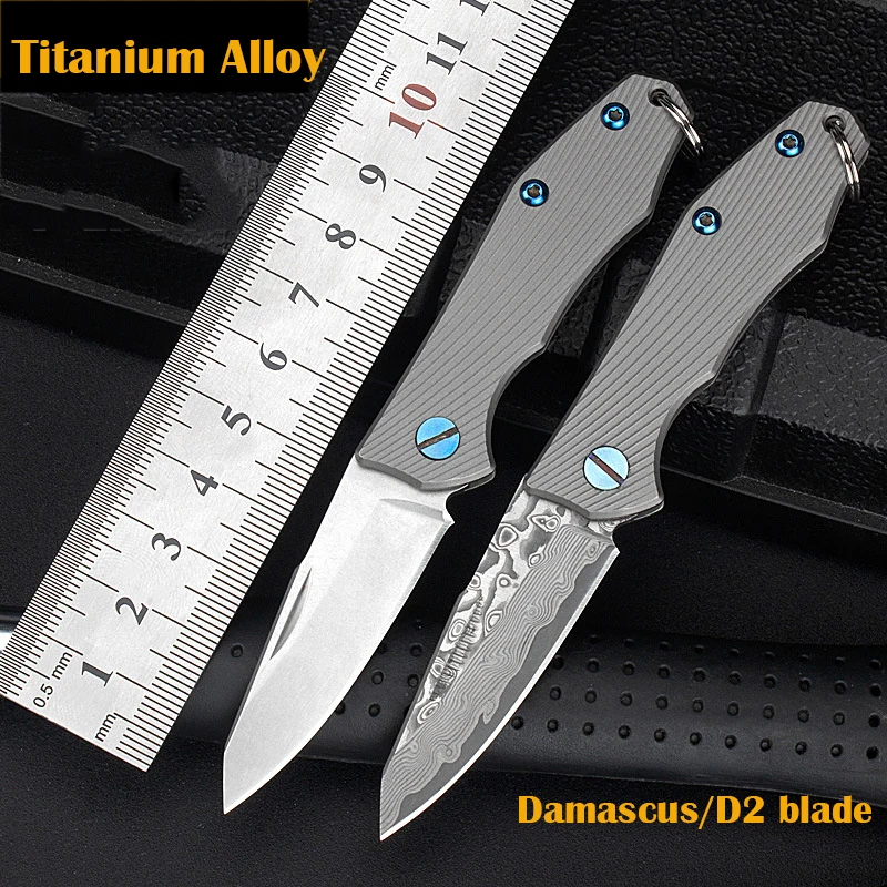 

Titanium Alloy Handle Damascus Blade Mini Pocket Folding Knife EDC Survival Camping Multitool Outdoor Unpacking Key