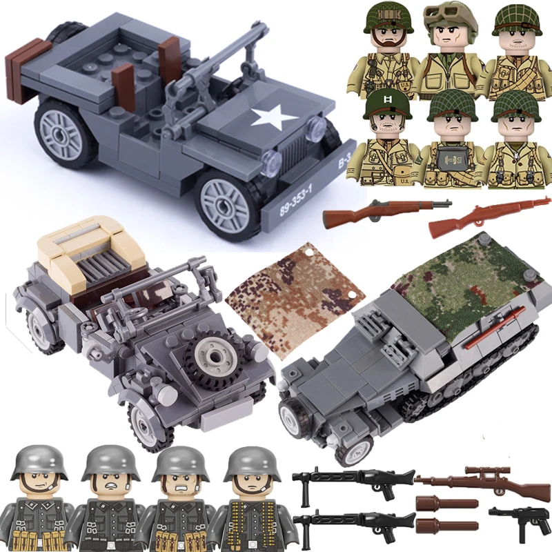 Military Vehicle Building Blocks Solider Figures Gifts Toys Weapons Guns Tank Truck Carrier USA GermanEquipment MOC Mini Bricks