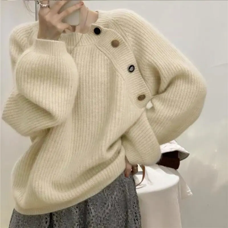 Trendy Korean Style, Simple, Retro, Loose and Slim Sweater American Warm Soft Waxy and Lazy, Y2K Versatile Sweater and Sweater