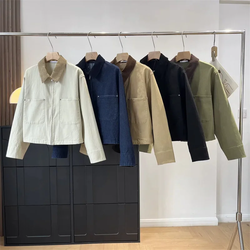 

2025 Fashion Washed Cotton Short Jacke Women's Casual Coat Spring Autumn Zipper-up Casual Tops Lady Streetwear Loose Outerwear