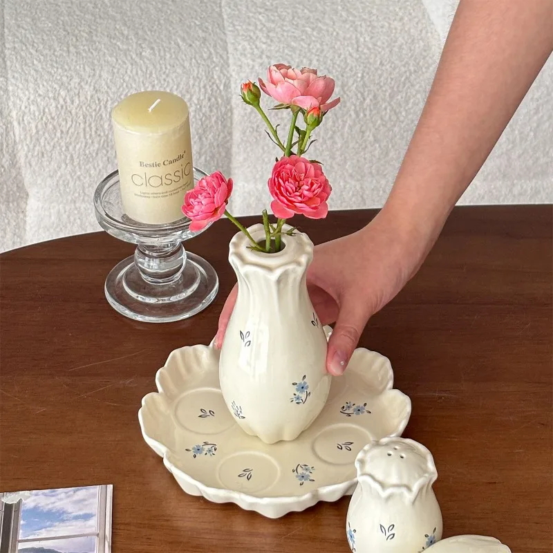 Floral Dining Table Ceramic Tray Salt & Pepper Shakers Decoration Ornament Living Room Small Desktop Vase  Dinnerware