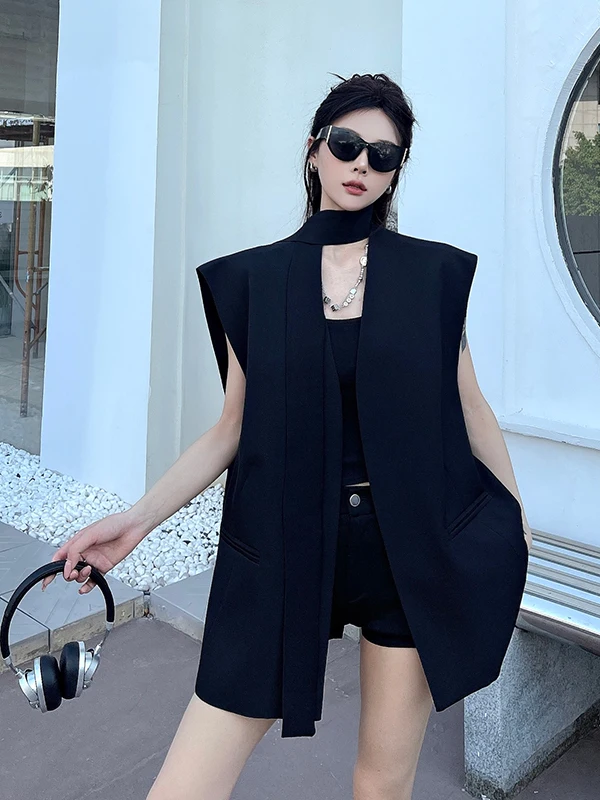 

Bla ex Loose Fit Design Heavyweight Vest Top Women's Jaet Commute Sle V-Ne Tie Waist Other Material Other Proc