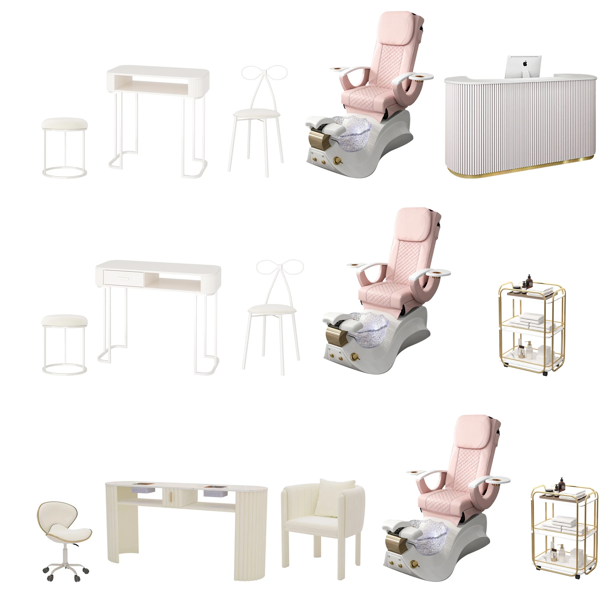 Modern Luxury Nail Salon Furniture Set Magnetic Jet Foot Spa Pedicure Chair  Manicure Salon Tables and Chairs
