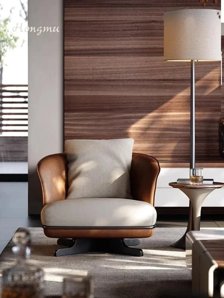 Y High-end living room leisure chair designer home full leather single sofa can be rotated