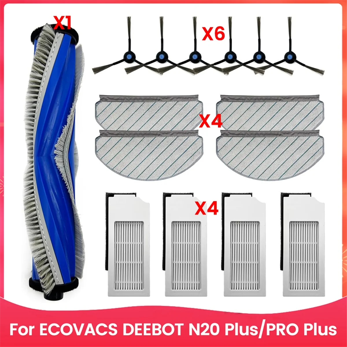 Для ECOVACS DEEBOT N20 Plus/PRO Plus комплект аксессуаров для робота-пылесоса, основная боковая щетка, фильтры Hepa, подушечки для швабры