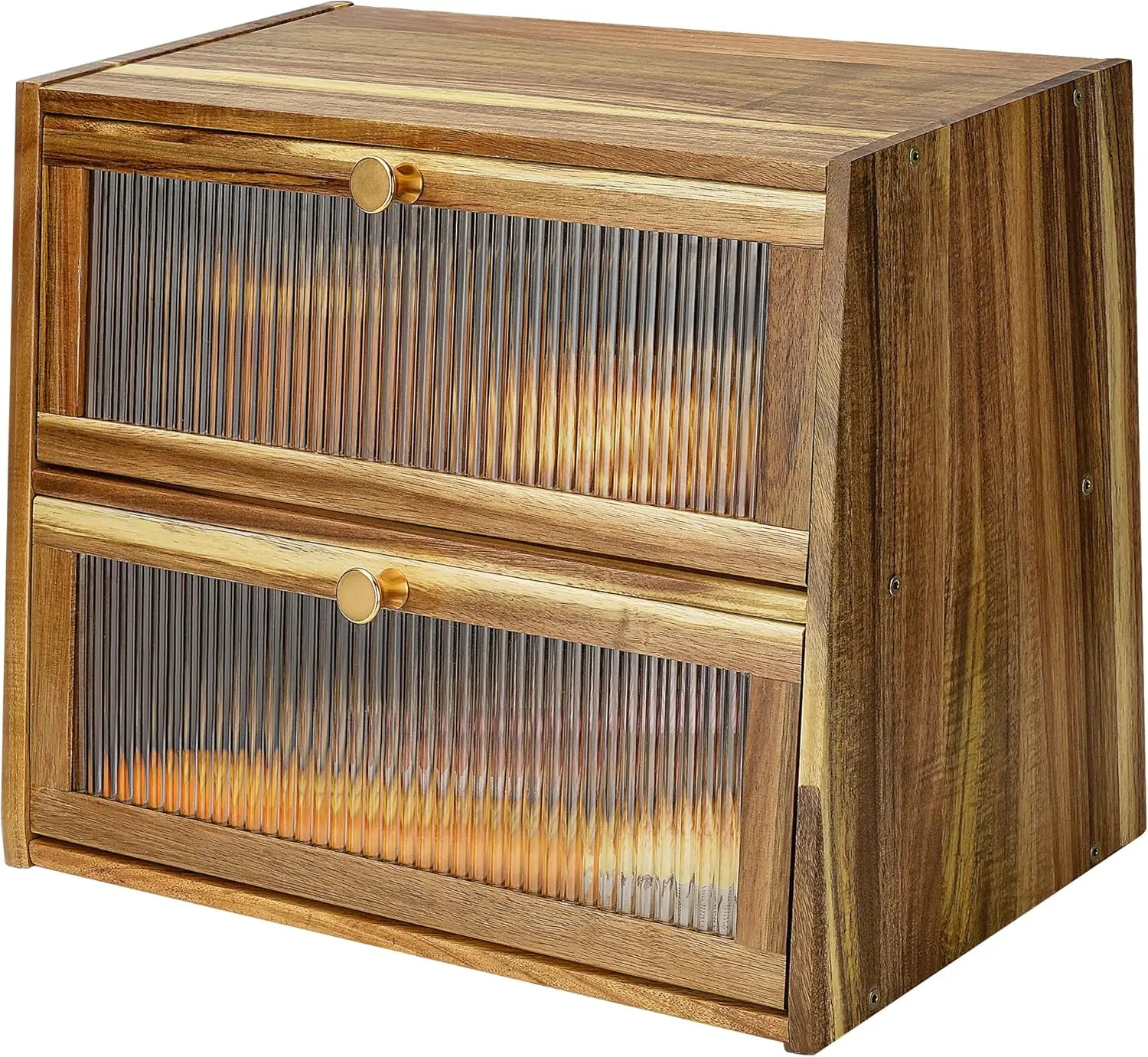 

Extra Large Acacia Wood Bread Box with Acrylic Window, 2-Layer Farmhouse Kitchen Storage Container for Freshness