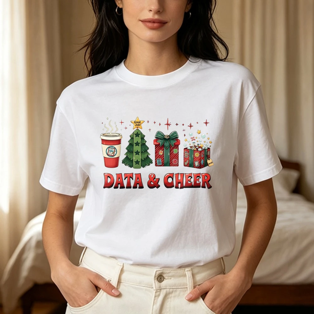 Data & Cheer ABA Christmas T Shirt BCBA RBT Holiday Clothing Festive Counseling Unisex Tee Christmas Gift Therapy Holiday Tops