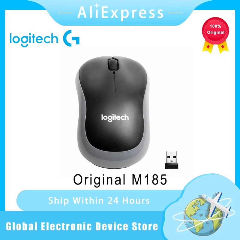 

Original Logitech M185 Mouse Wireless Mouse Office Mouse Symmetrical Mouse Black Gray Edge with Wireless 2.4G Receiver
