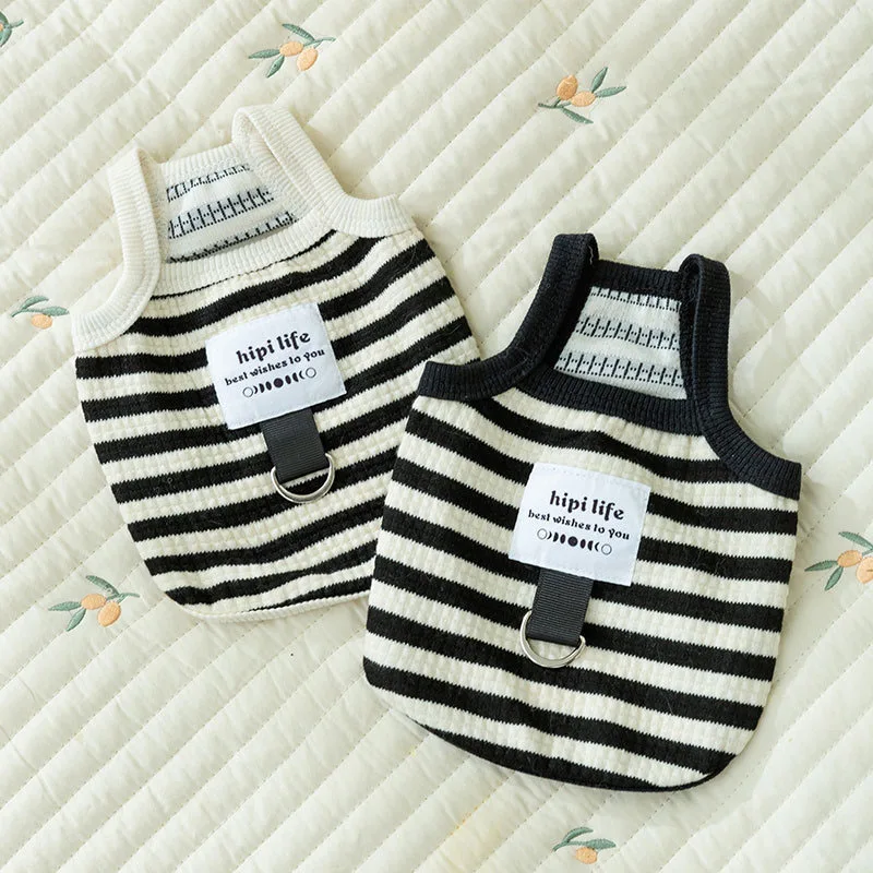 

Summer New Pet Minimalist Stripes Vest Decorated with Traction Buckle Small Cat Dog Thin Breathable Cute Clothing Pet Apparel