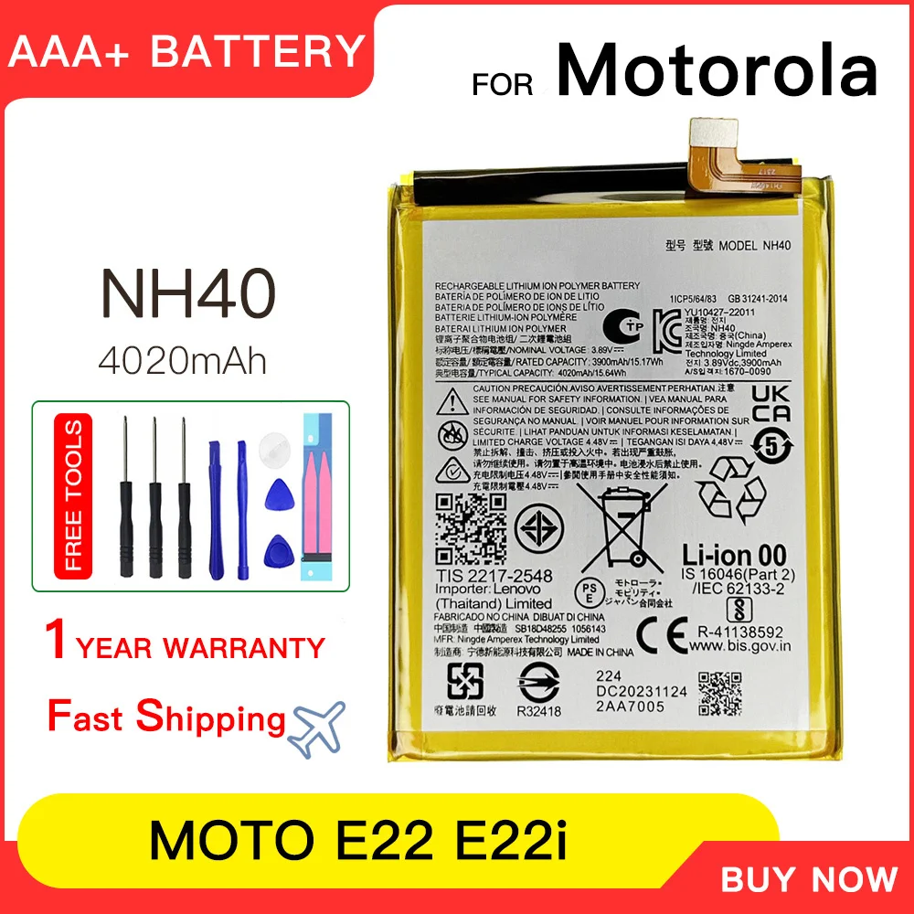 

100% genuine Brand New NH40 4020mAh Battery For Motorola MOTO E22 E22i phone Replacement Batteries Batteria