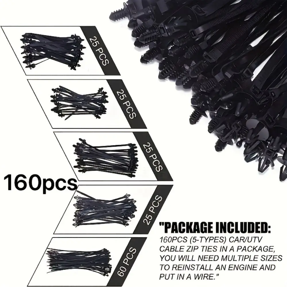 160PCS 5 Sizes Engine Bay Wire Harness Clips Reusable Design Corrugated Pipe Wire Harness Clips Fasteners