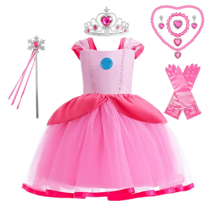 Peach Princess Dress For Girl Halloween Cosplay Costume Children Stage Performance Fancy Clothes Kids Carnival Party Outfits