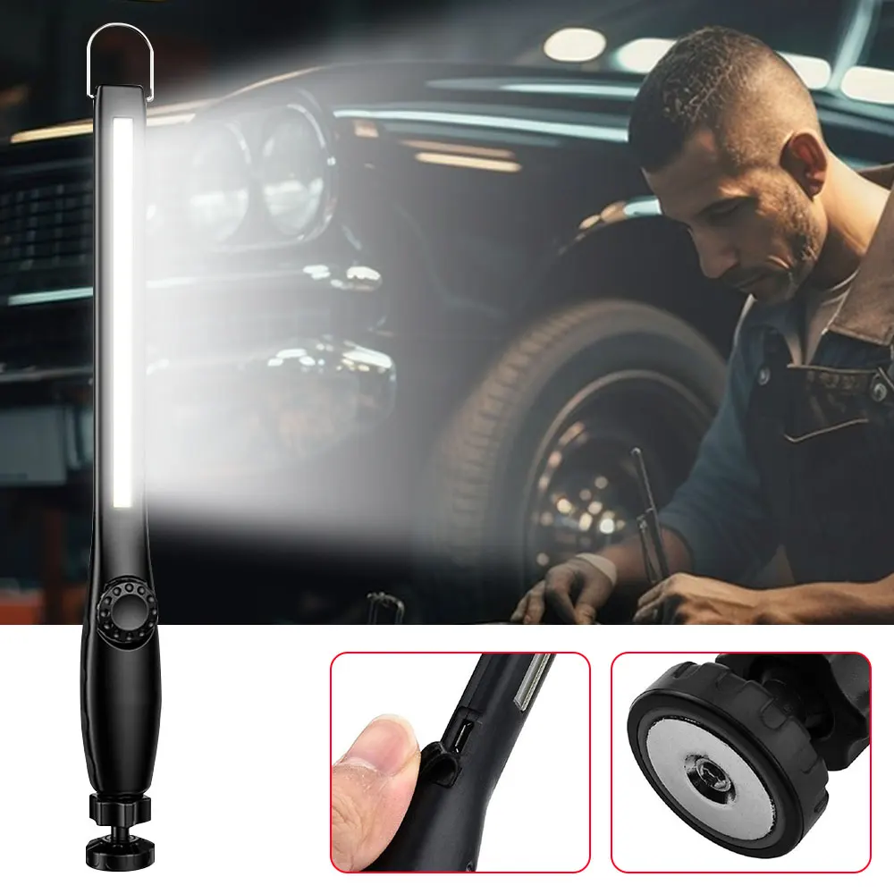 USB Rechargeable COB LED Flashlight Magnetic Work Light Hook Portable Lantern Inspection Light Camping Car Repair Lamp