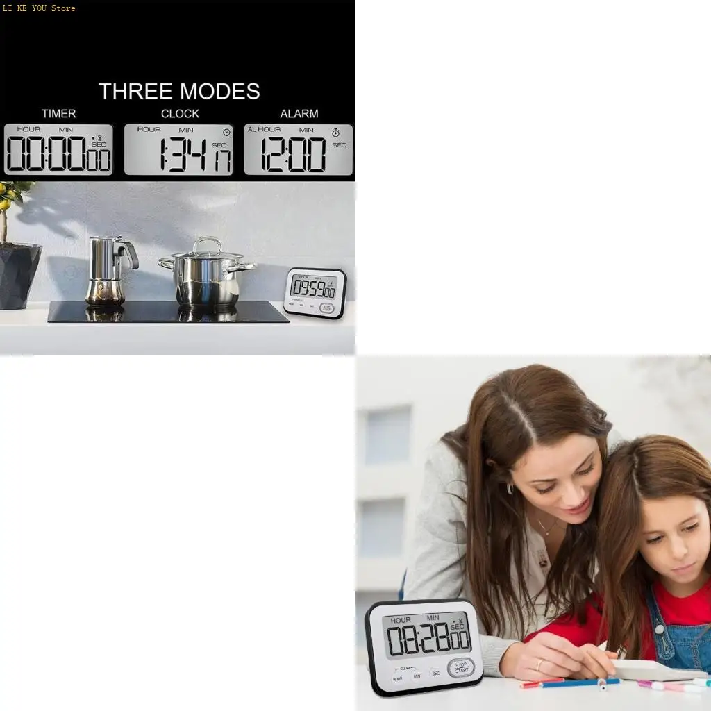 W3JE Large LCD Display Timer Count Up/Down Timer for Classroom Home Table Timer Cooking Digital Timer Stopwatch