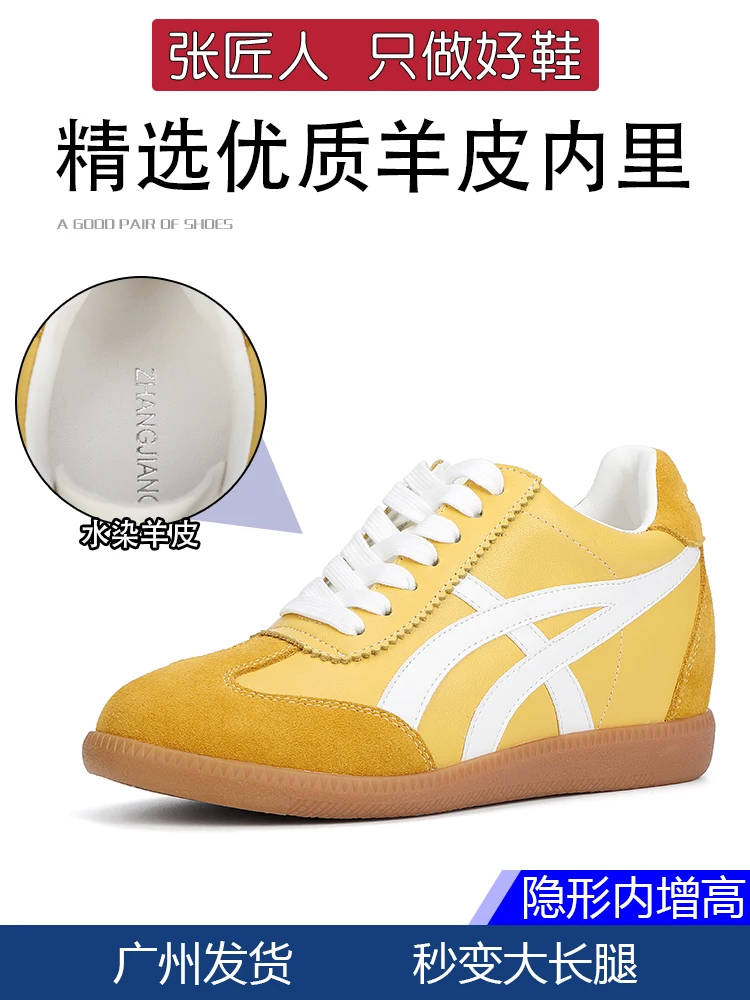 8 سنتيمتر النساء الارتفاع زيادة أحذية جلد طبيعي المدربين الجيش الألماني 6 سنتيمتر منصة مصعد أحذية رياضية جودة عالية