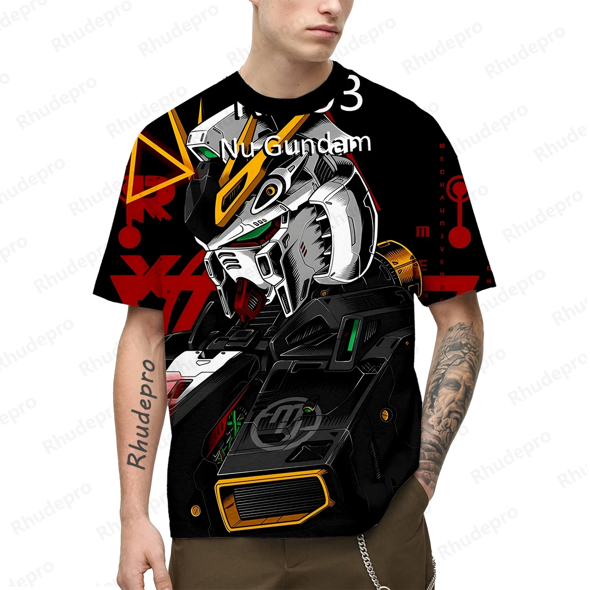 Camiseta de manga curta estilo Harajuku masculina, streetwear modelo Gundam, camiseta masculina extragrande, tops, roupas Harajuku, Y2K Essentials,