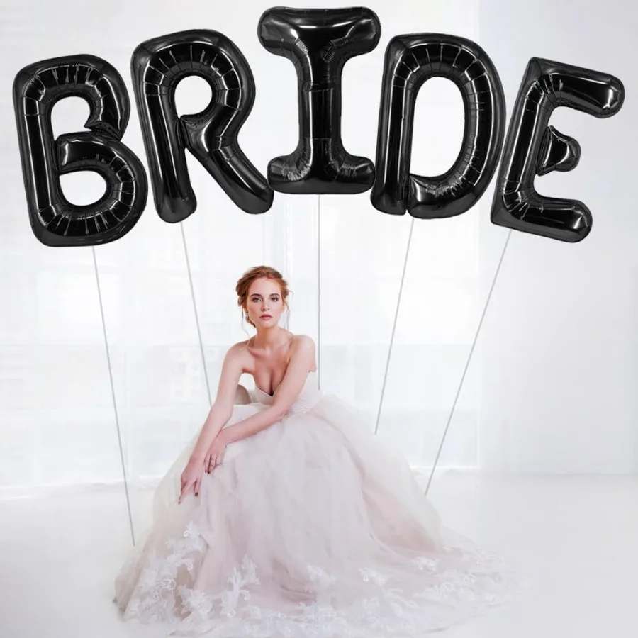 بالونات العروس مقاس 40 بوصة، بالونات توديع العزوبية، بالون زفاف، بالون حروف لتزيين حفلات العزوبية السوداء والخطوبة