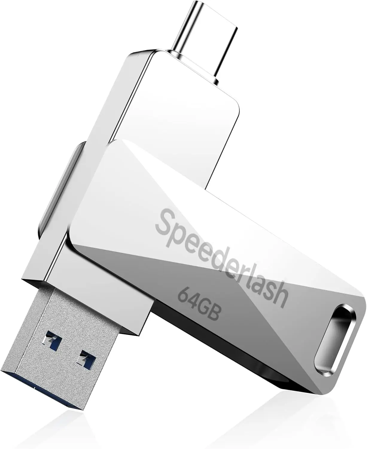 

64GB USB 3.0 Flash Drive, Dual USB A & Type-C, 200MB/s Read, Metal Swivel Design
