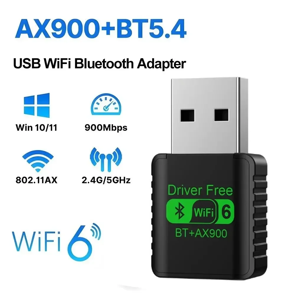 Wifi 6 Mini USB Dongle Netwerkkaart BT 5.4 Ontvanger Dongle AX900 Voor Win 10/11 PC Dual Band 2.4G/5Ghz