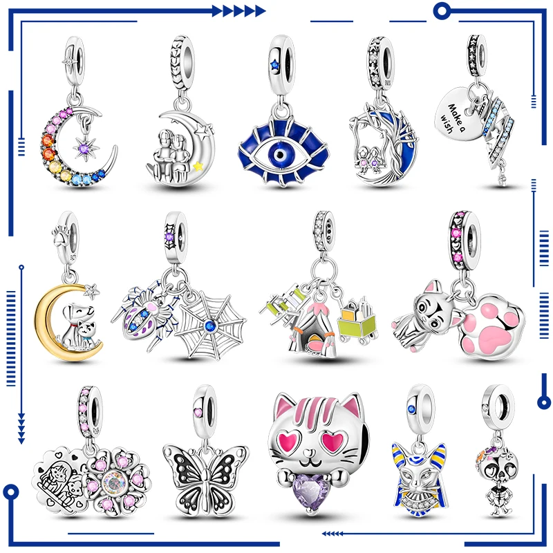 

2024 Original New in Moon Shape Animal Charm Beads Fits Pandora Bracelet For Women 925 Silver Pendant Bead DIY Jewelry Hot Gift