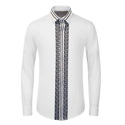 Autumn Striped Embroidery Shirts Men High End Long Sleeved Business Dress Shirt Slim Fit Casual Social Banquet Party Shirts Tops