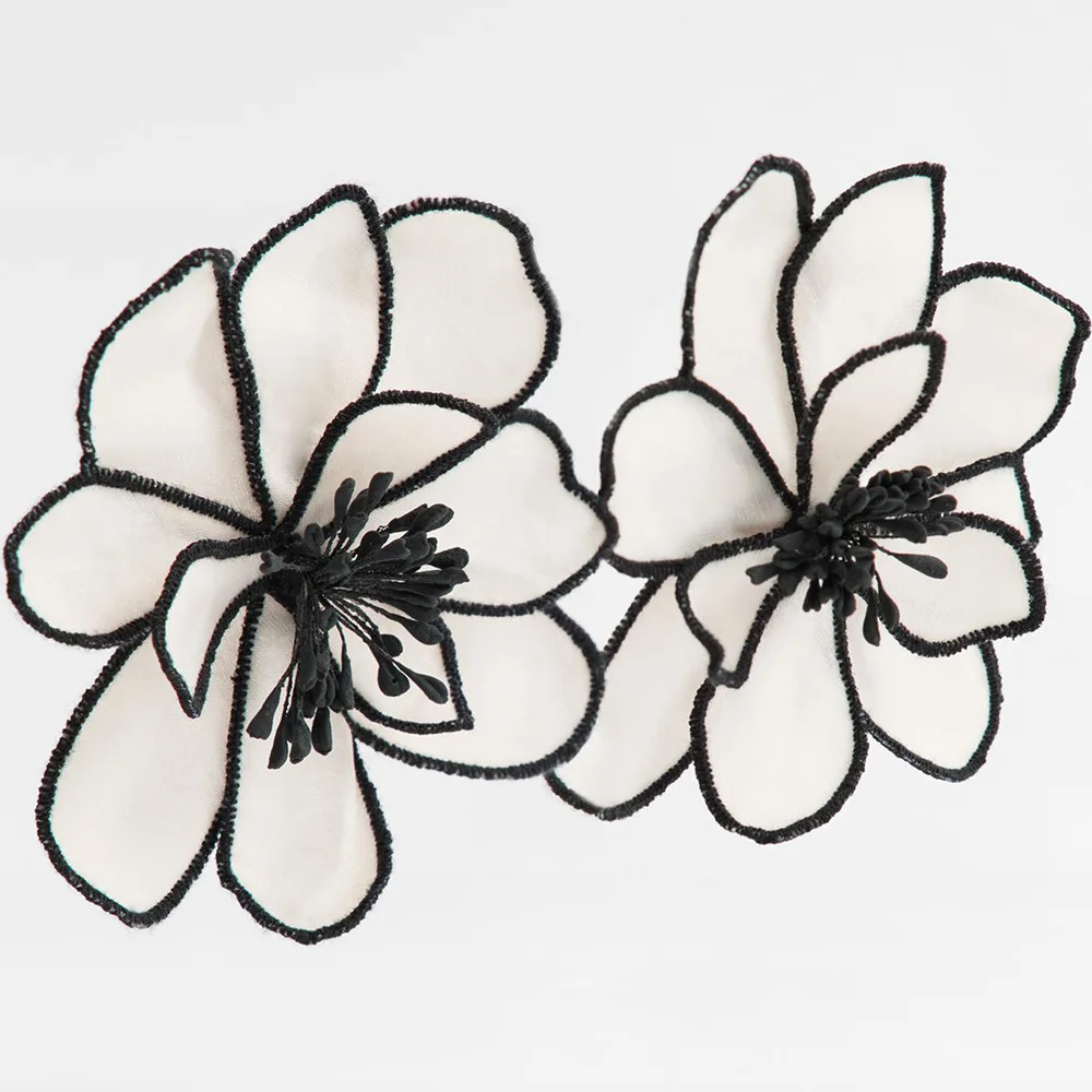Vedawas Flower Earrings,Bohemia Maxi Fabric 3D Flower Charm Layer Big Handmade Cloth Floral Stud Women Earring Wedding Jewelry