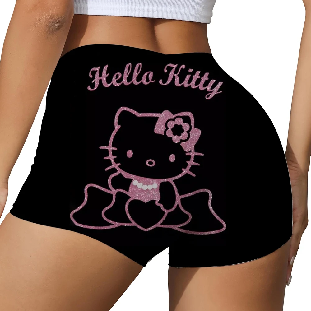 Pantaloncini sportivi per il sollevamento dell'anca color pesca con stampa Hello Kitty Donna Vita alta Pancia che dimagrisce Allenamento da corsa Pantaloni attillati ad asciugatura rapida