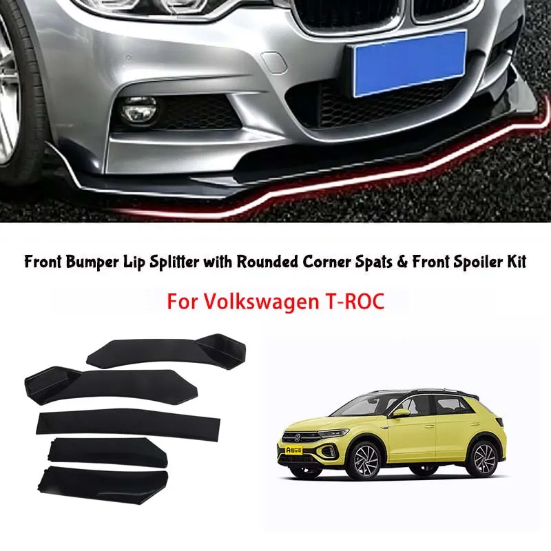 5-Segment Adjustable Front Bumper Lip Splitter Body Kit For Volkswagen T-ROC body kits