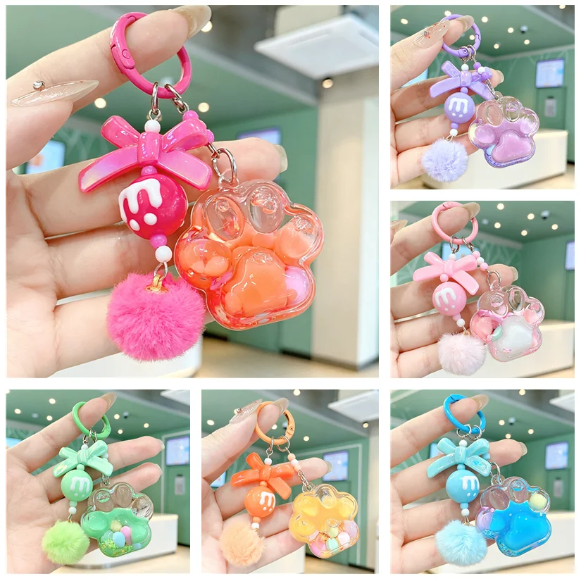 Small Cute Cat Caw Bubble Acrylic Keychain Kawaii School Bag Pendant for Girls - Colorful Key Chians