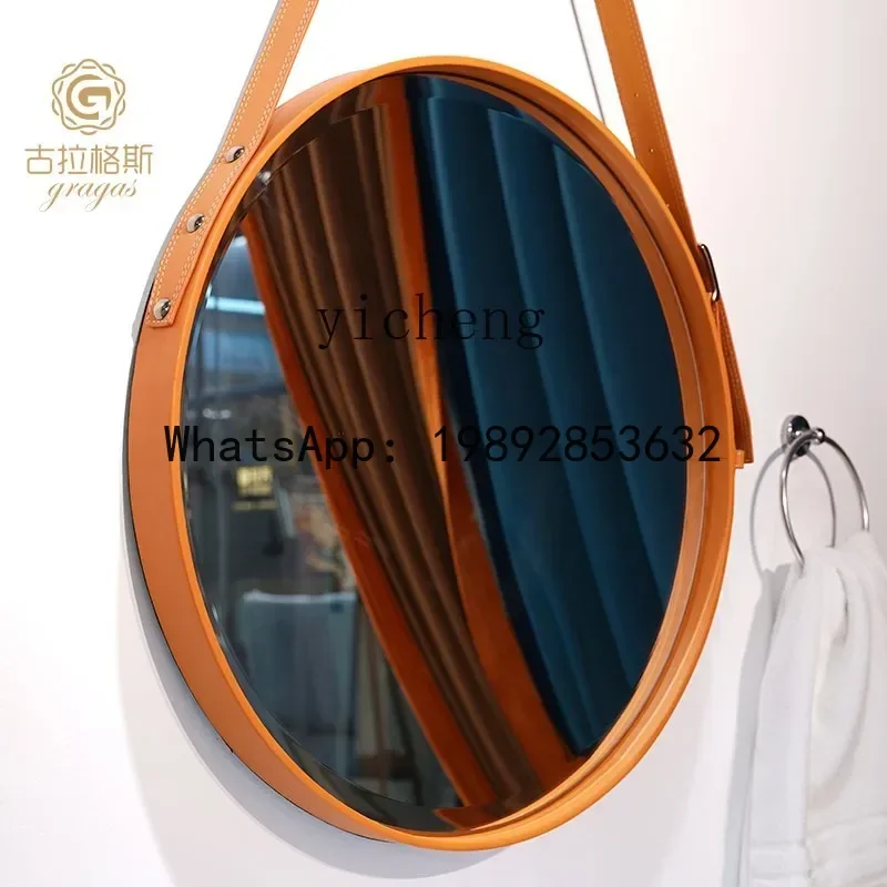 

Зеркало для ванной J1simple в стиле лёгкой роскоши, круглое, подвесное, с ремешком, для туалета или ванной комнаты.