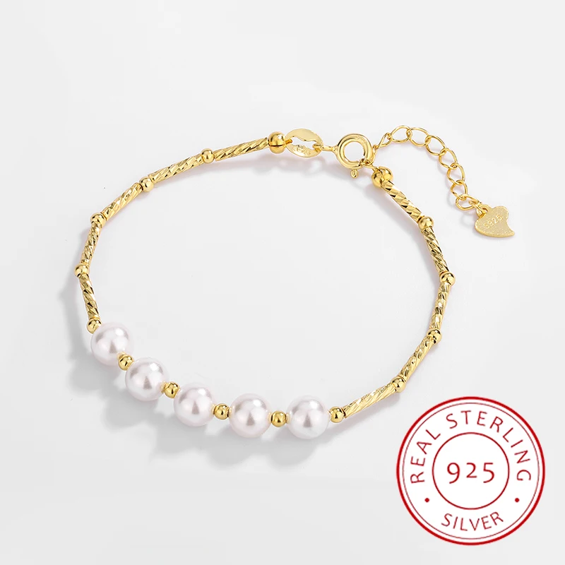 

Exquisite and Authentic S925 Silver 14K Twisted Rope Round Bead Pearl Bracelet with Versatile and Elegant Temperament