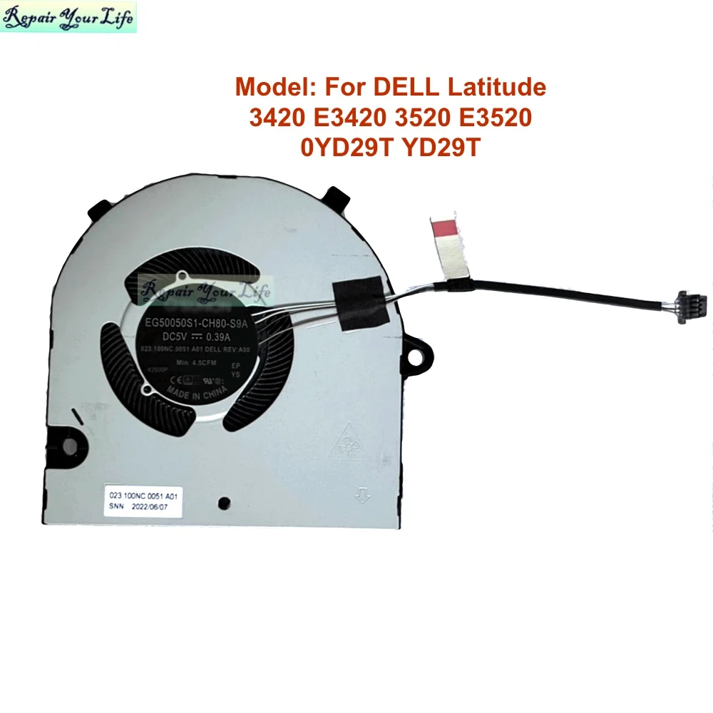 

CPU Cooling Fan for DELL Latitude 3420 E3420 3520 E3520 0YD29T YD29T 023.100NC.001 Laptop Processor Cooler Radiator