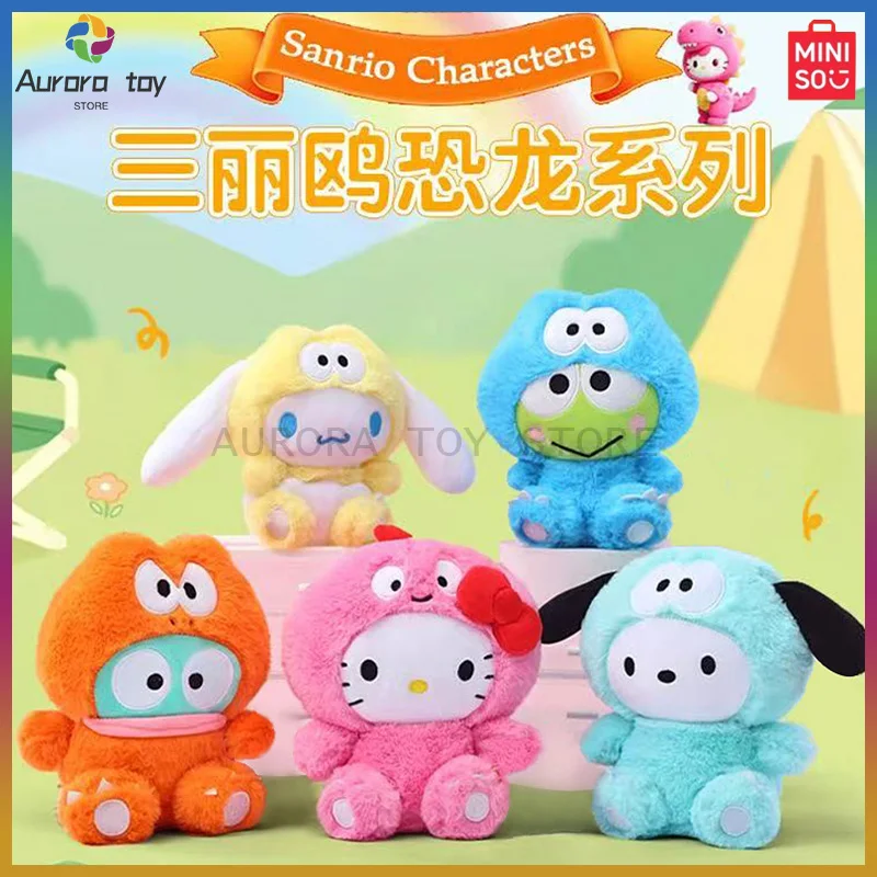 

New MINISO Dinosaur Series Plush Dolls Anime Figure HelloKitty Cinnamorol Pochacco Kawaii Ornament Collect Custom Halloween Gift