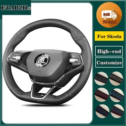 Braid Car Steering Wheel Cover For Skoda Octavia A7 Kodiaq Karoq Fabia Superb Slavia Hand Sewing Steering Wrap Car Accessories