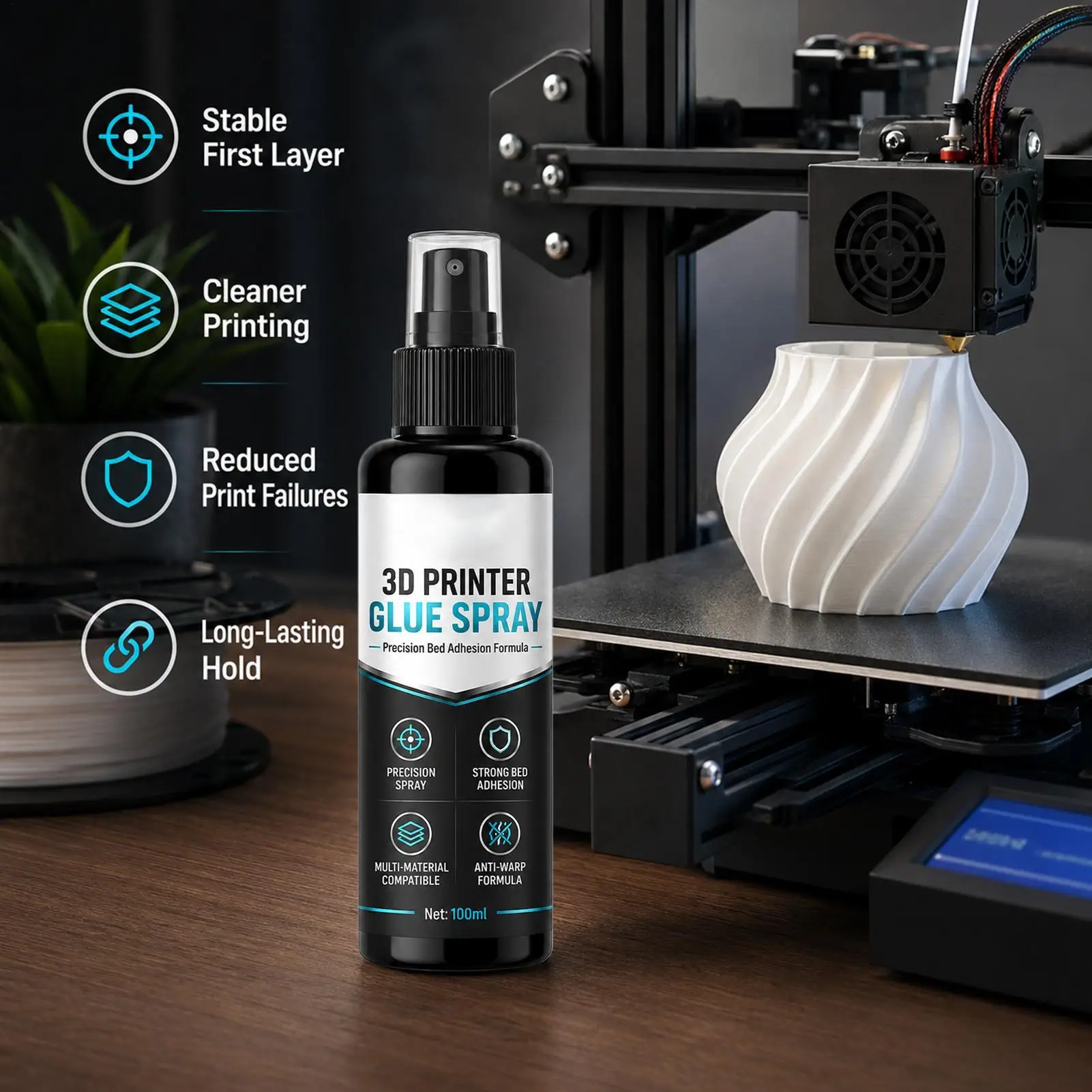100ml 3D Printing Build Plate Adhesive Spray, Strong Glue Mist for Printer Bed, Office Studio School Home Workshop