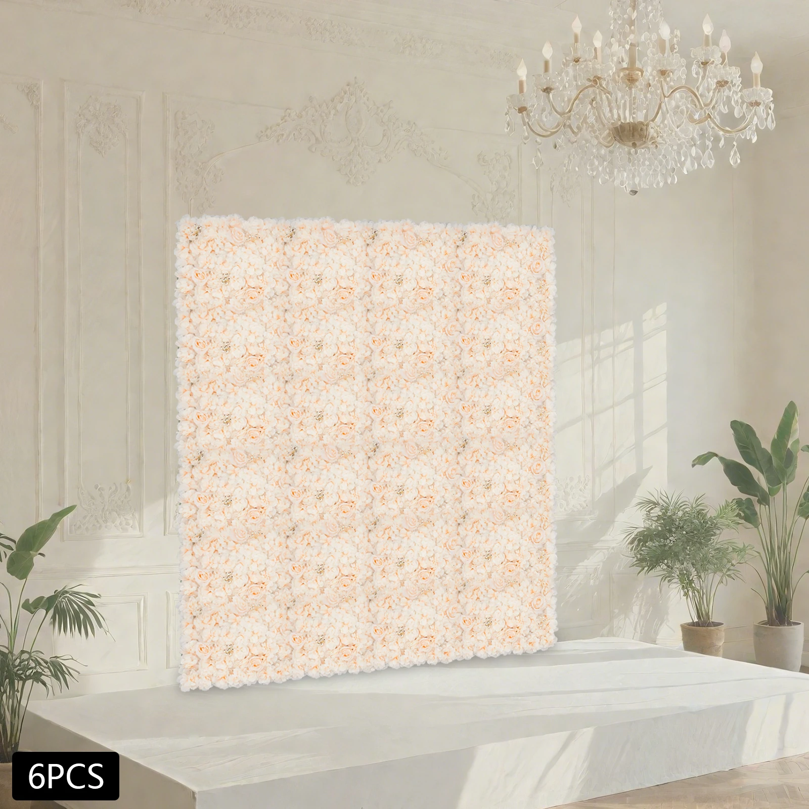 6-teiliges Set Pflanzen-Blumen-Wand Bestickte Kugel Künstliche Blumenwand-Platte Weiß Frucht+Hell-Champagner Prachtvolle Rose – Detail 7