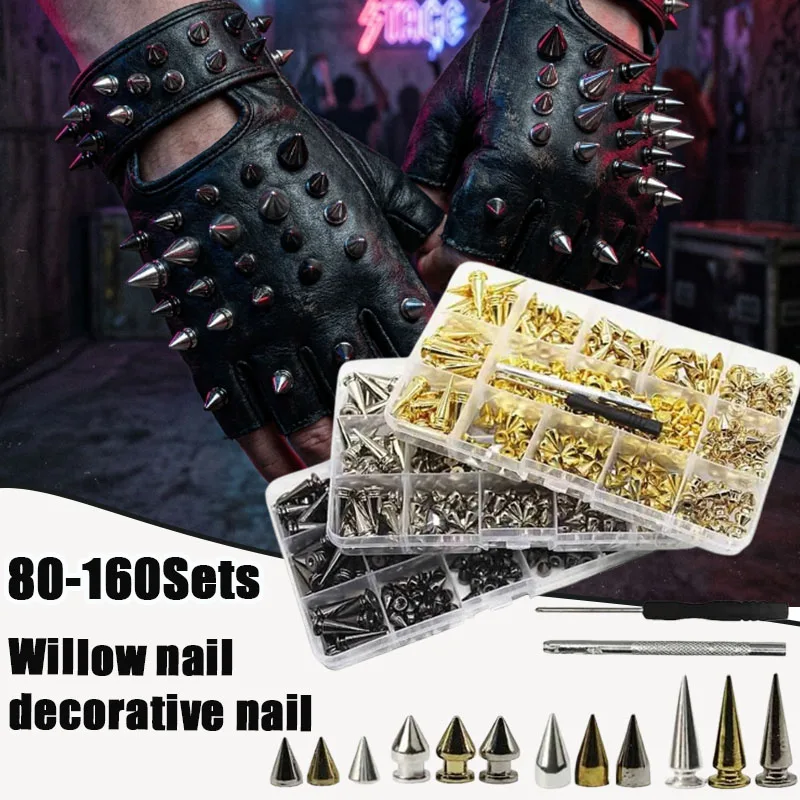 80-160Sets  Alloy Bullet Rivet Spikes Cone Screw Back Punk Studs for DIY Leather Craft Belt Bag Clothing Decor Trim