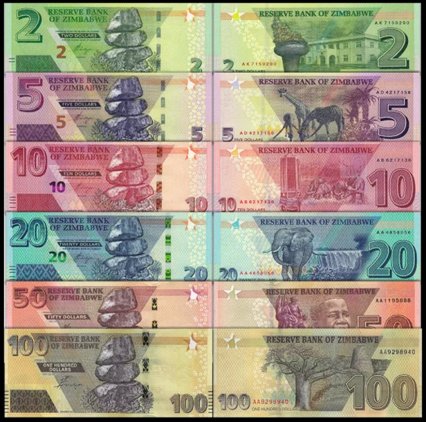 2019-2020 Zimbabwe 2-100 dollar Original Notes UNC (Fuera De uso Ahora Collectibles)