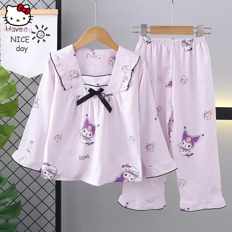 

Новый детский пижамный комплект Sanrio на весну и осень с длинными рукавами Kuromi, милая домашняя одежда в стиле принцессы с героями мультфильмов, одежда для сна для девочек Melody