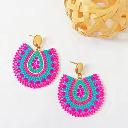 Rice bead earrings Water drop Originality Colour Crystal Design Hand knitting Bohemia Alloy Fashion Simple Beaded earrings