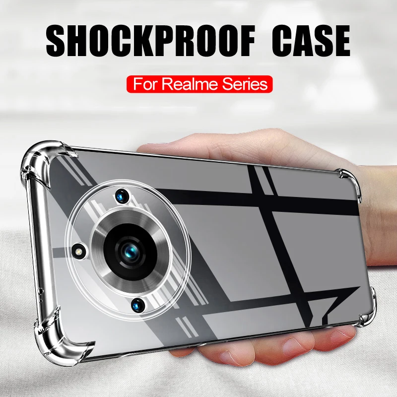 Clear Shockproof Case For Realme 9 10 11 Pro Plus C15 C17 Silicone Shell C20 C21 C25 C30 C31 C33 C35 C51 C53 C55 Soft Back Cover