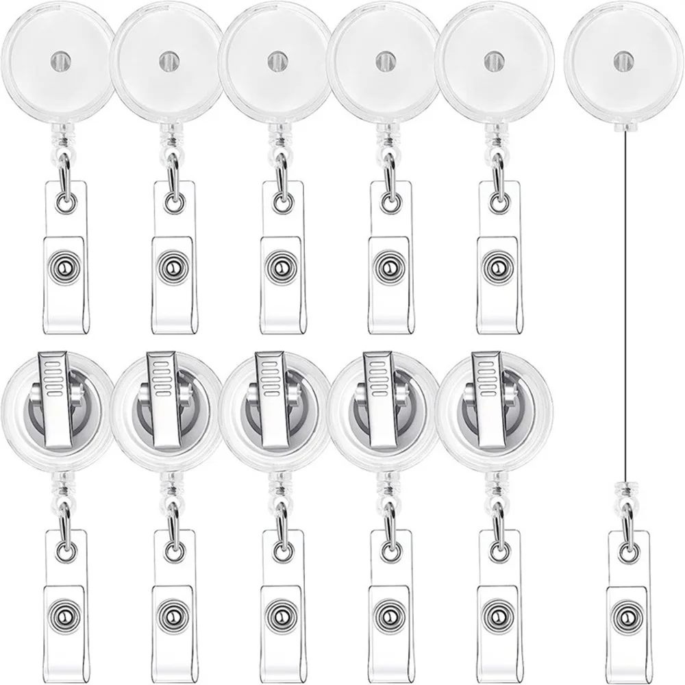 6pcs Plastic Badge Scroll with Retractable Badge Scroll Back with Rotating Clip Hook DIY ID Card Name Tag Clip Work Card Clip