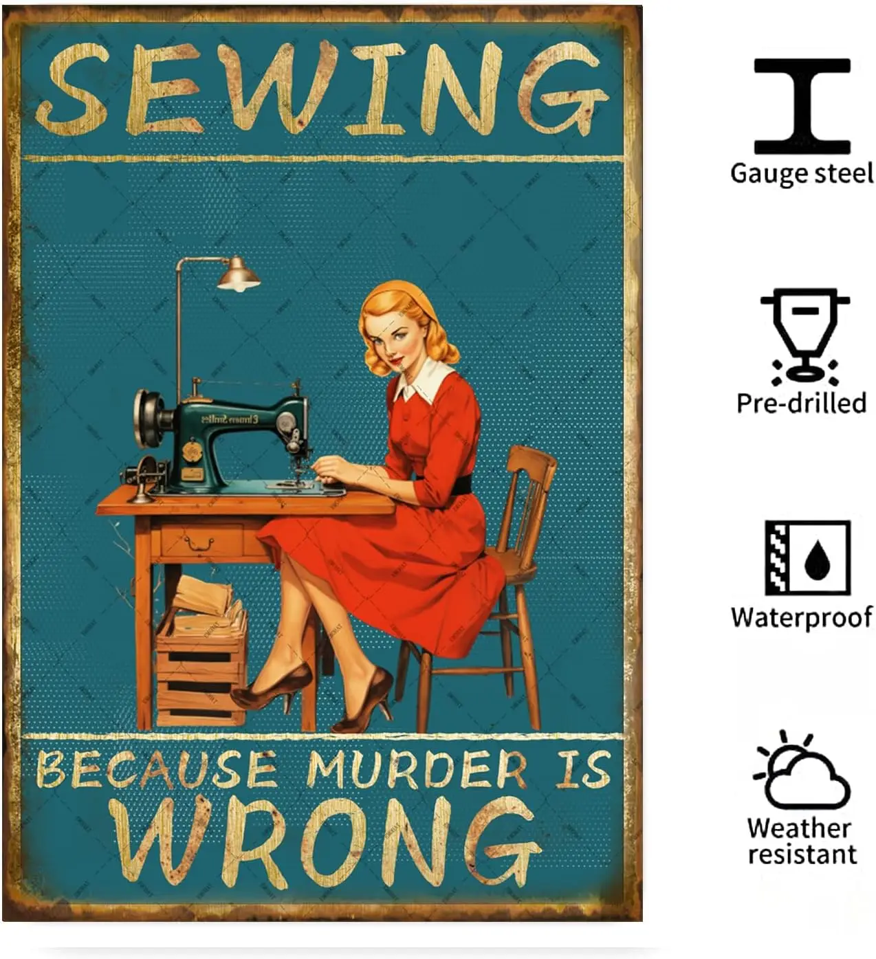 EMOHAT Sewing Metal Tin Sign Because Murder Is Wrong Vintage Decoration Poster Wall Decor for Sewing Room Office Living Room 12x