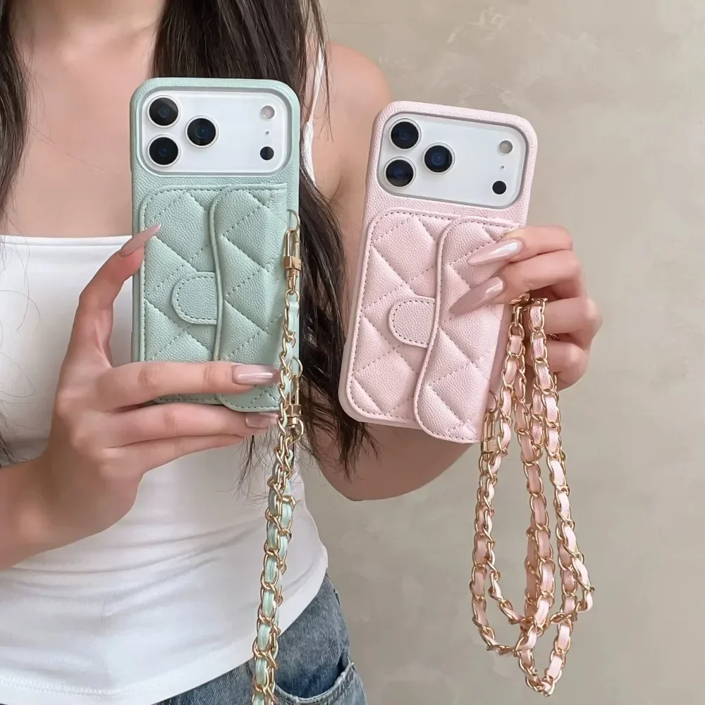 Skórzane etui typu portfel z przegródką na karty i paskiem do noszenia na ramieniu, przeznaczone do modeli iPhone 18, 17 Air, 16E, 16, 15, 14, 13 Pro Max Plus (bez logo). — zdjęcie produktu 3